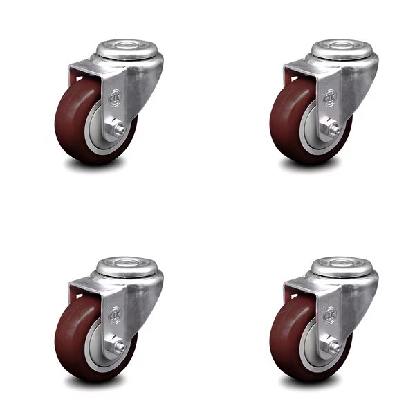3 Inch Maroon Polyurethane Wheel Swivel Bolt Hole Caster Set, Service Caster, Mfr#: SCC-BH20S314-PPUB-MRN-4